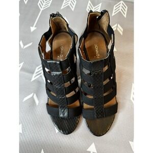 Donald J Pliner Womens size 7M Black Gladiator  Style Wedge Shoes Zip Snake Skin